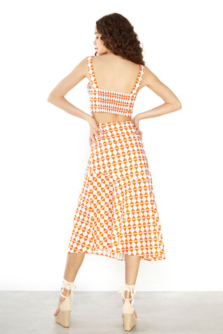 Glamorous Orange Diamond Geo High Waisted Midi Skirt