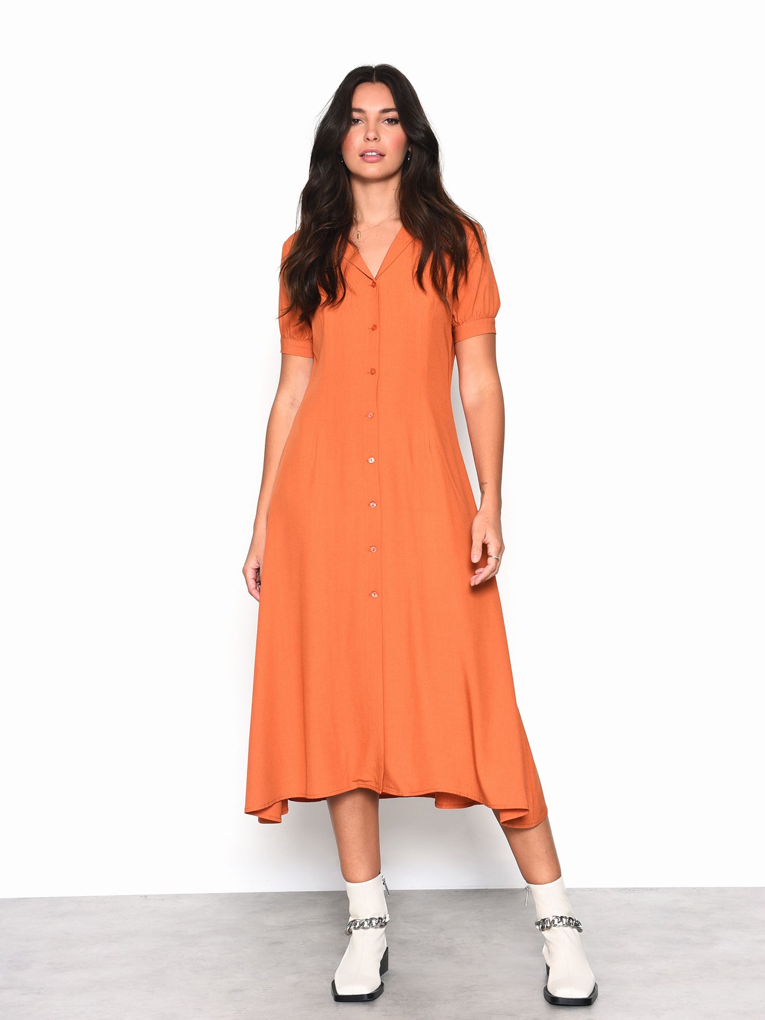 Glamorous Orange Split Button Up Midi Dress