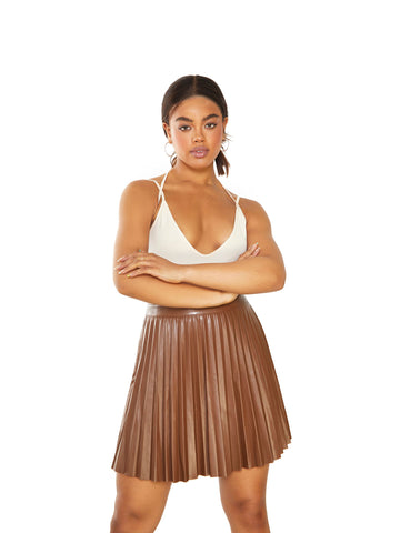 Glamorous Brown PU Pleated Mini Skirt
