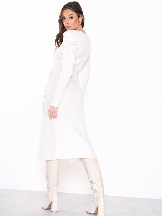 Glamorous Off White Puff Shoulder Split Midi Dress
