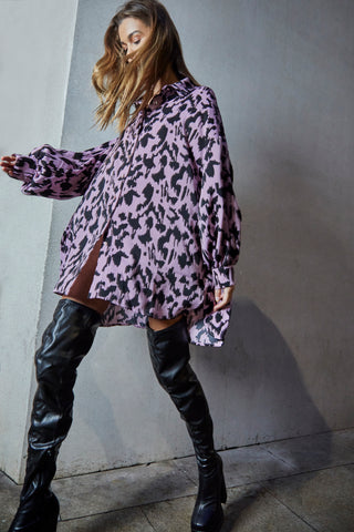 Glamorous Dusty Lilac Sketch Animal Print Shirt Dress