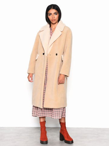 Glamorous Stone Cream Fur Longline Coat