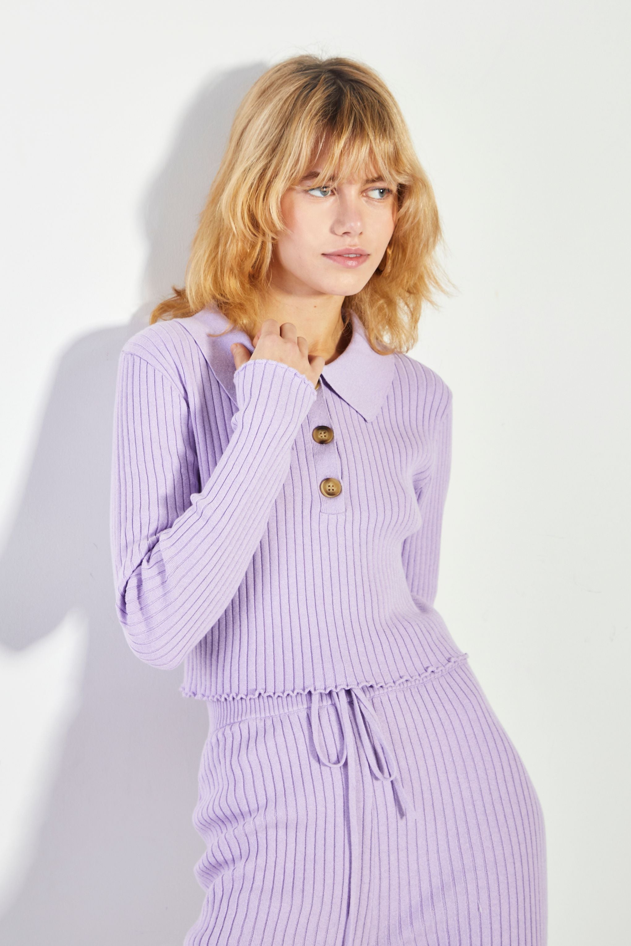 Glamorous Lilac Marl Button Front Jumper