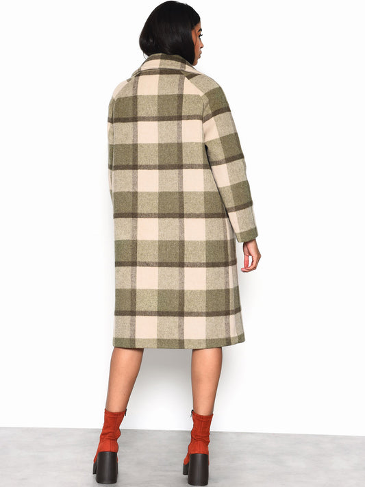 Glamorous Olive Beige Check Longline Coat