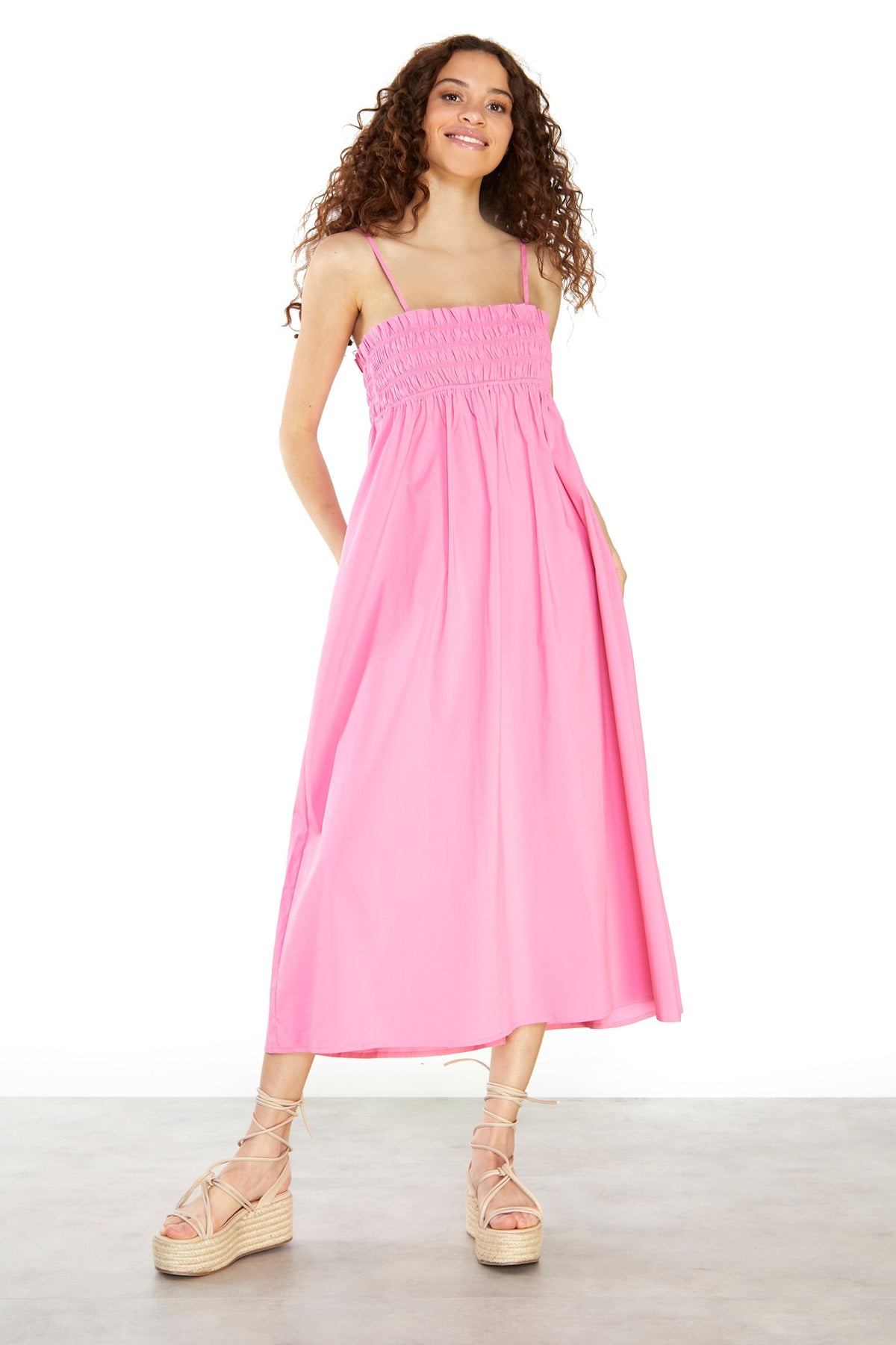 Glamorous Pink Carnation Ruffled Midi Dress
