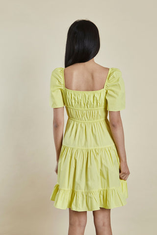 Glamorous Yellow Puff Shoulder Frill Tie Front Mini Dress