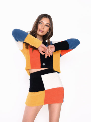 Glamorous Navy Orange Multi Mini Skirt