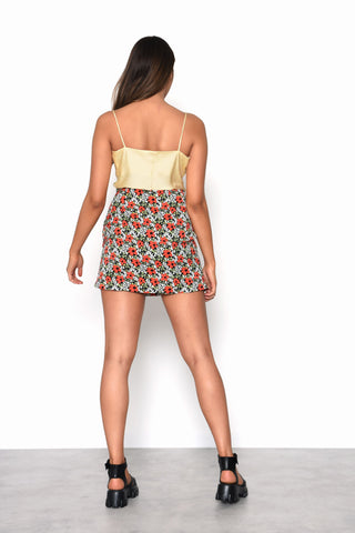 Glamorous Bold Multi Floral Double Slit Mini Skirt