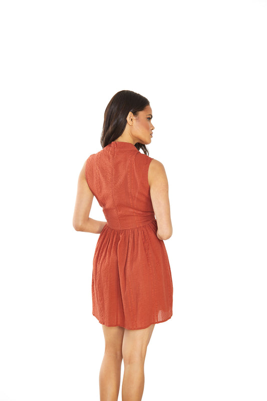 Glamorous Rust High Neck Sleeveless Skater Mini Dress