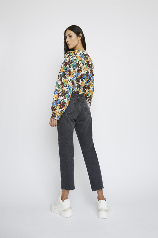 Glamorous Spring Floral V- Neck Long Sleeve Elasticated Blouse