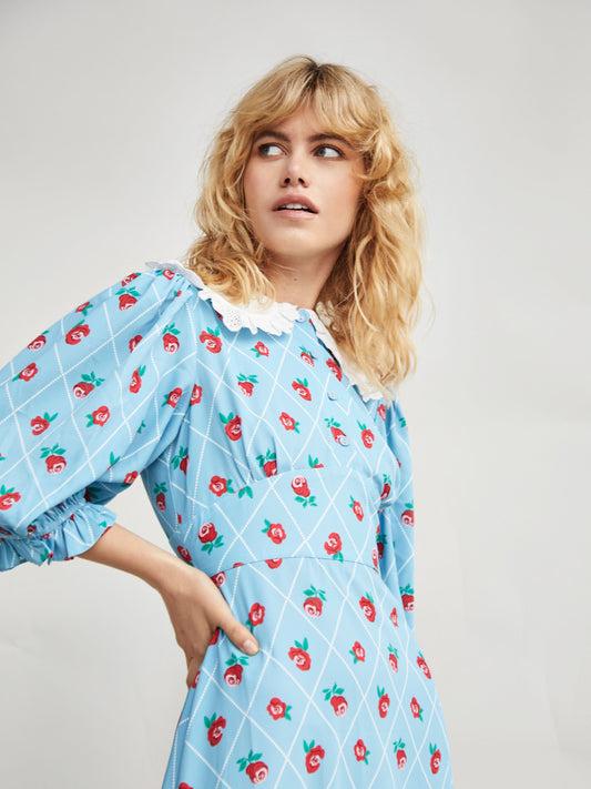 Glamorous Rose Trellis Pattern White Collar Midi Dress