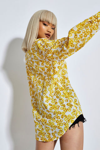 Glamorous Yellow Texture Ditsy Button Front Shirt