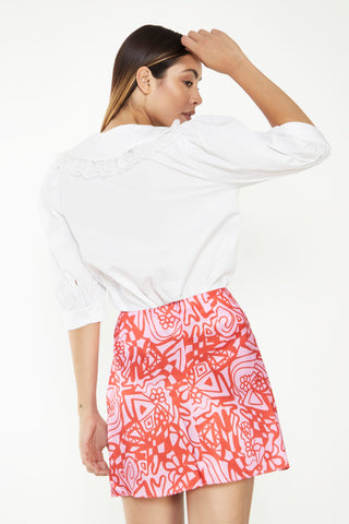 Glamorous Pink Red Abstract Mini Skirt