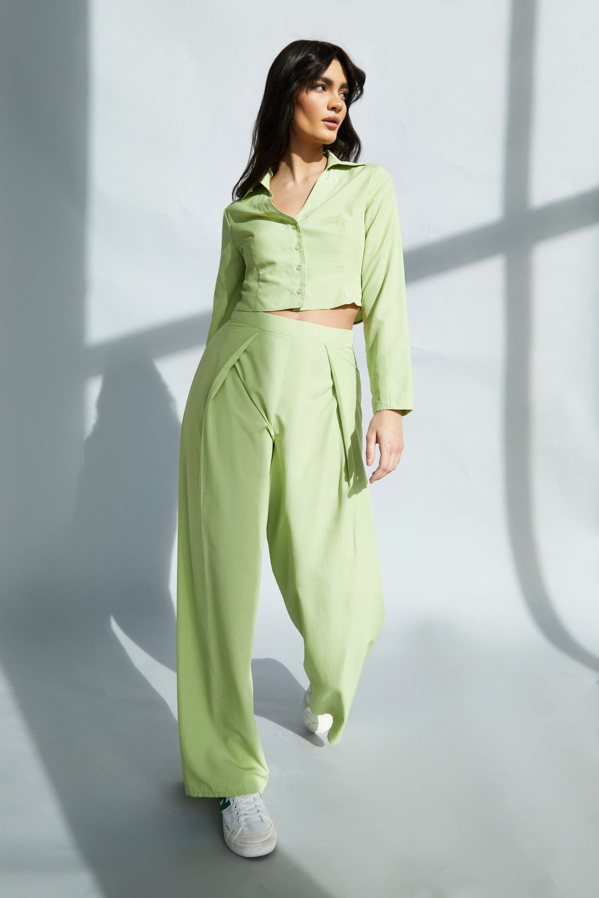 Glamorous Lily Green High Waisted Wide Leg Trousers