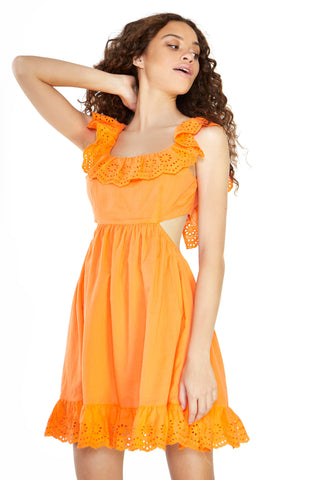 Glamorous Tangerine Ruffle Open Back Tie Mini Dress