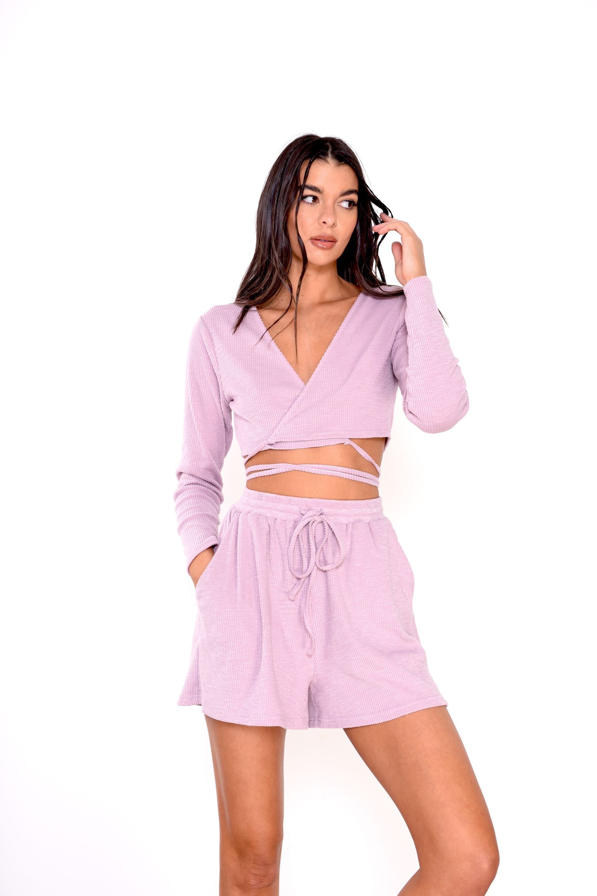 Glamorous Lilac Pink Velour Rib Loungewear Shorts