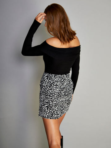 Glamorous Black White Leopard Print Side Split Mini Skirt