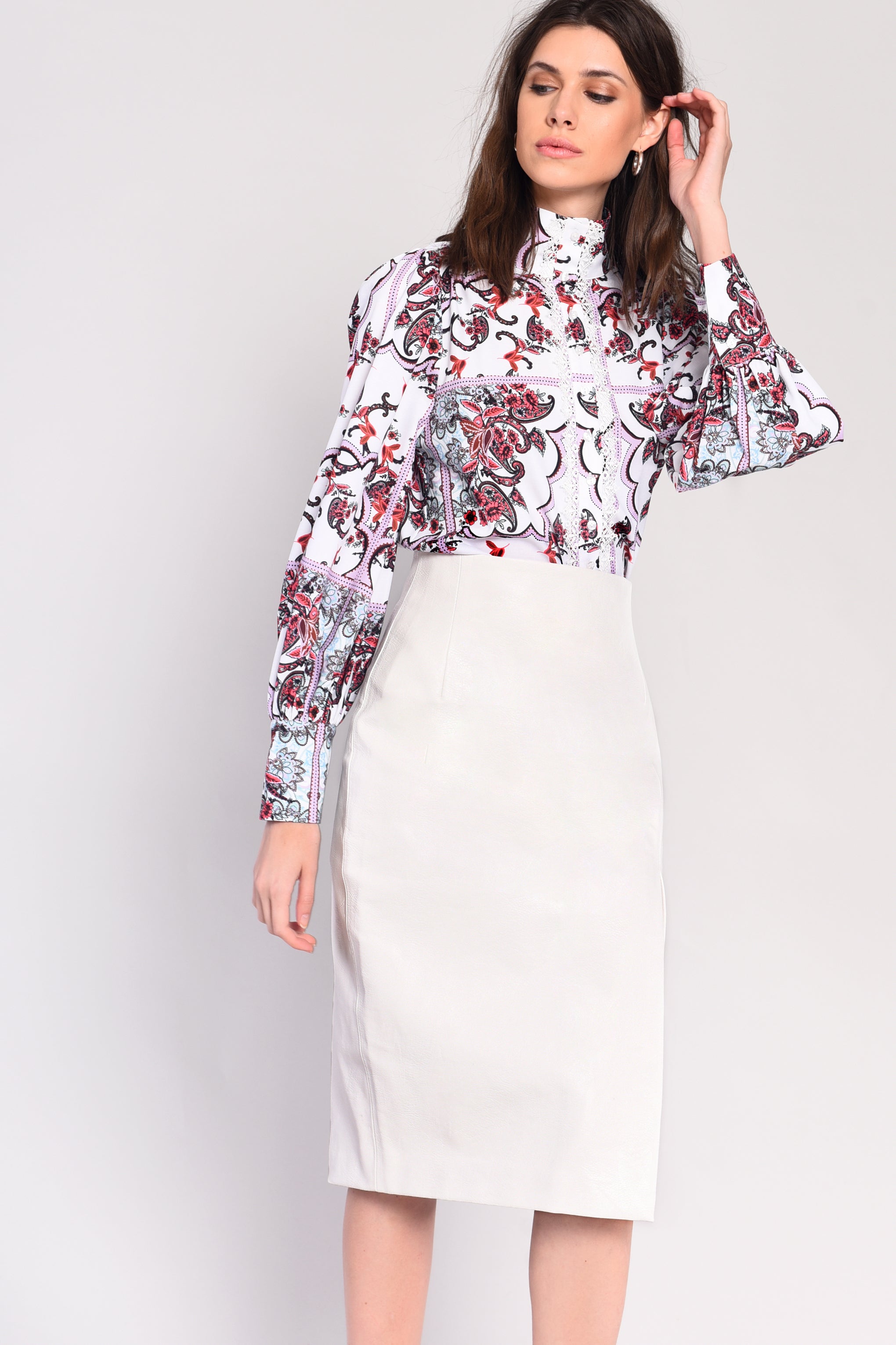 Glamorous Off White Pu Side Split Midi Skirt