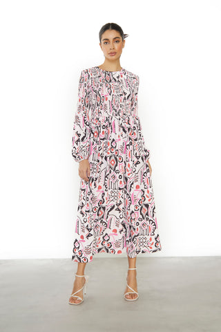 Glamorous Multi Abstract Long Sleeve Midi Dress