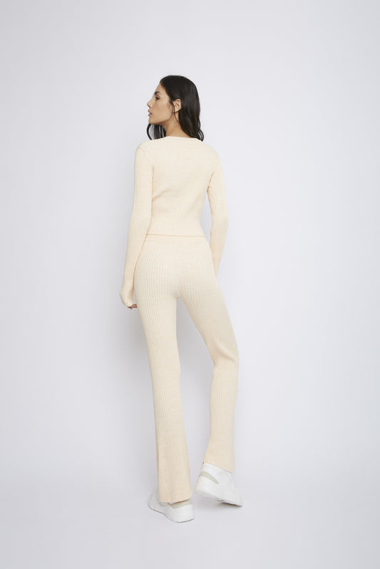 Glamorous Light Peach V-Neck Ribbed Top