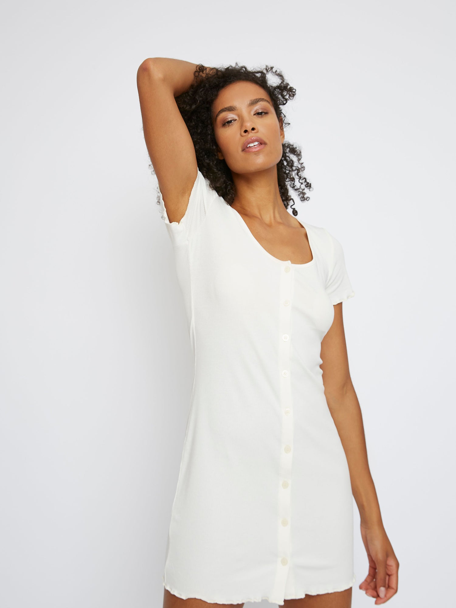 Glamorous Off White Short Sleeve Button Up Dress
