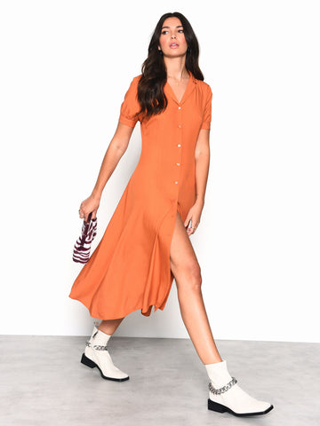 Glamorous Orange Split Button Up Midi Dress