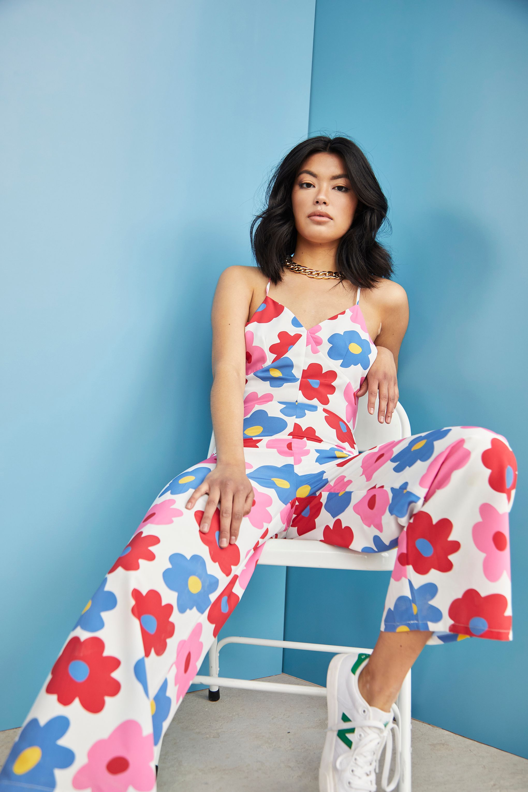 Glamorous Care Bright Floral Sleeveless Jumpsuit