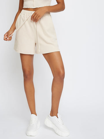 Glamorous Nude Tie High Waisted Polyester Shorts