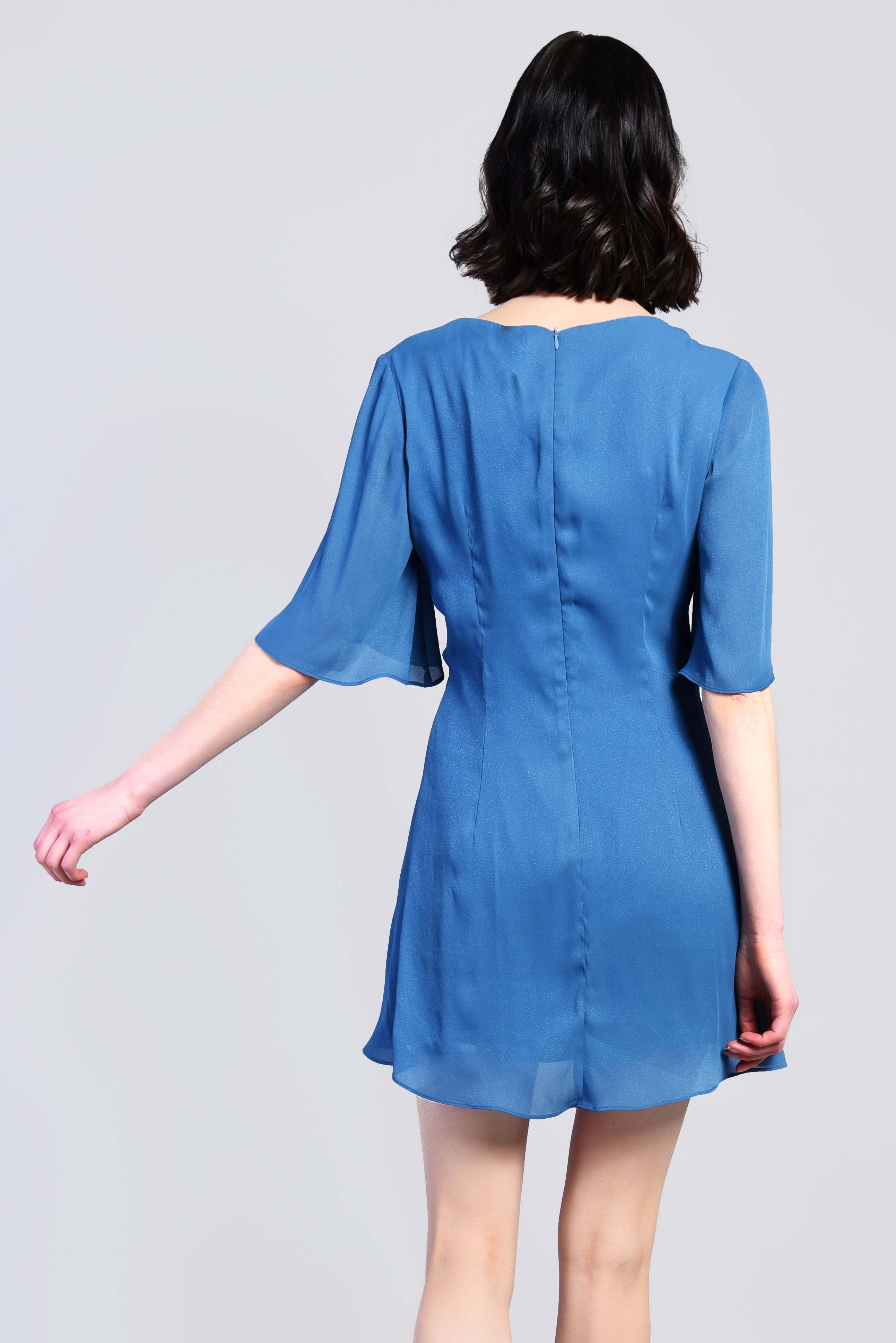 Glamorous Blue Shimmer V-Neck Mini Dress