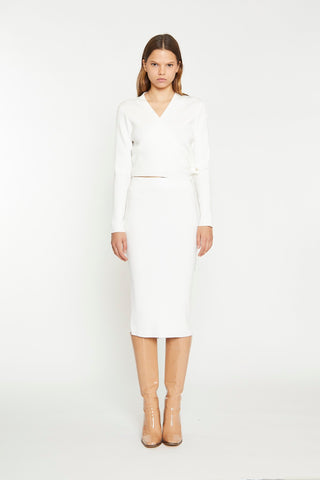 Off White Rib Knit Midi-Skirt
