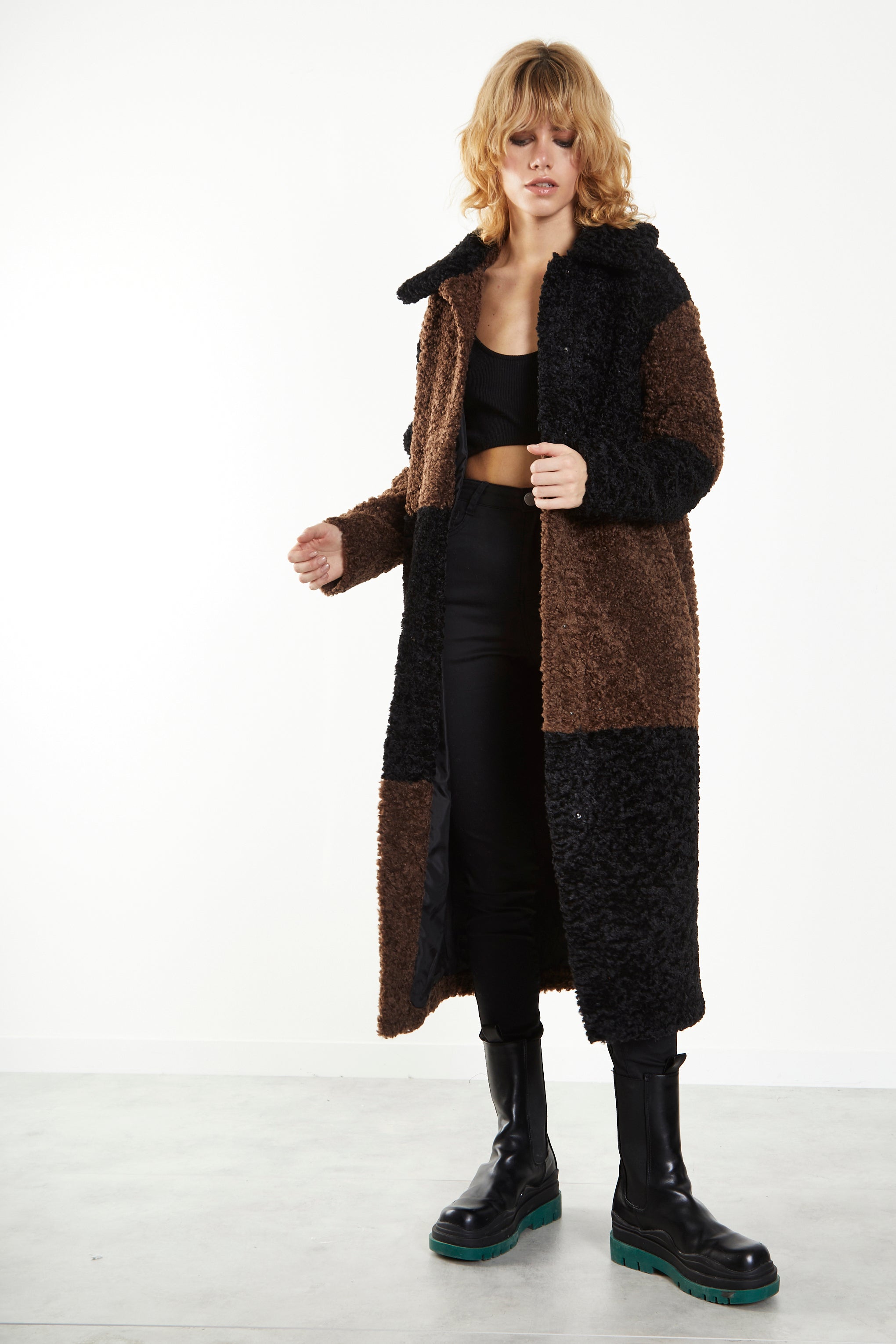 Glamorous Black Brown Patchwork Longline Coat