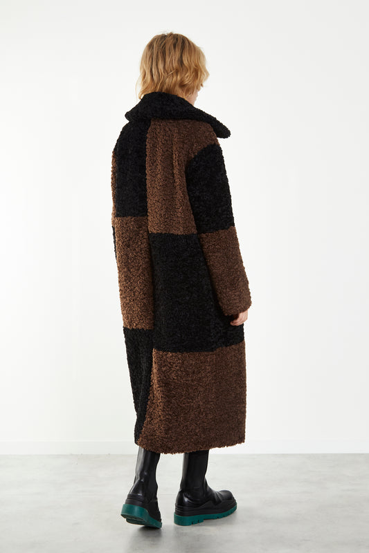 Glamorous Black Brown Patchwork Longline Coat