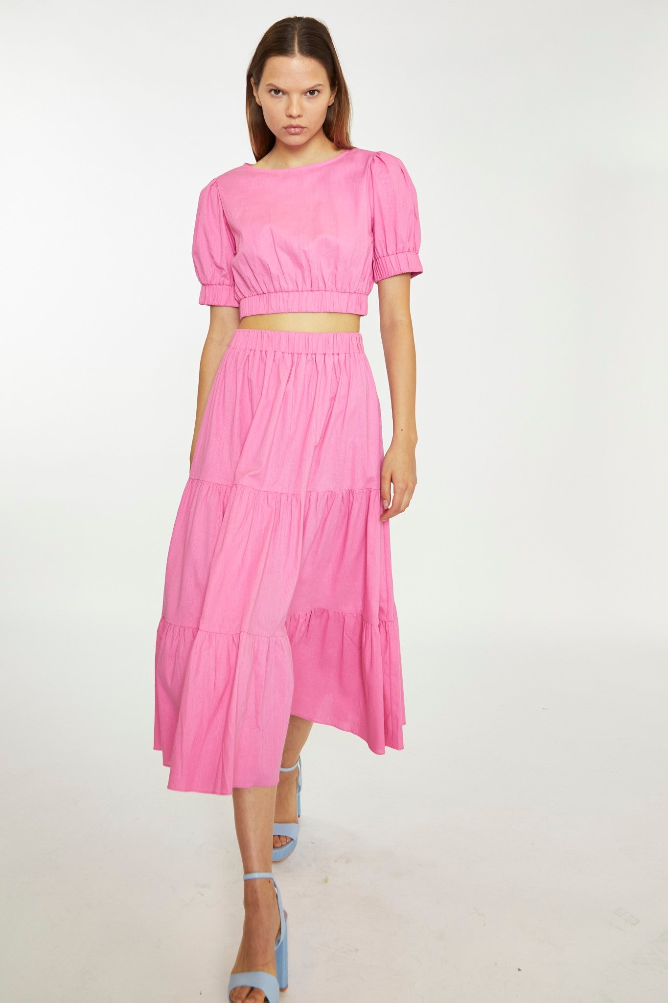 Glamorous Womens Azalea Tiered Midi-Skirt (Pink)