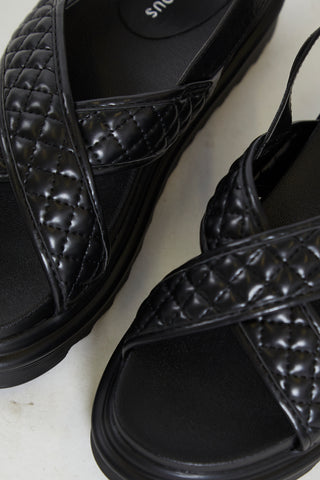 Glamorous Black Cross Strap Flatform Sandals