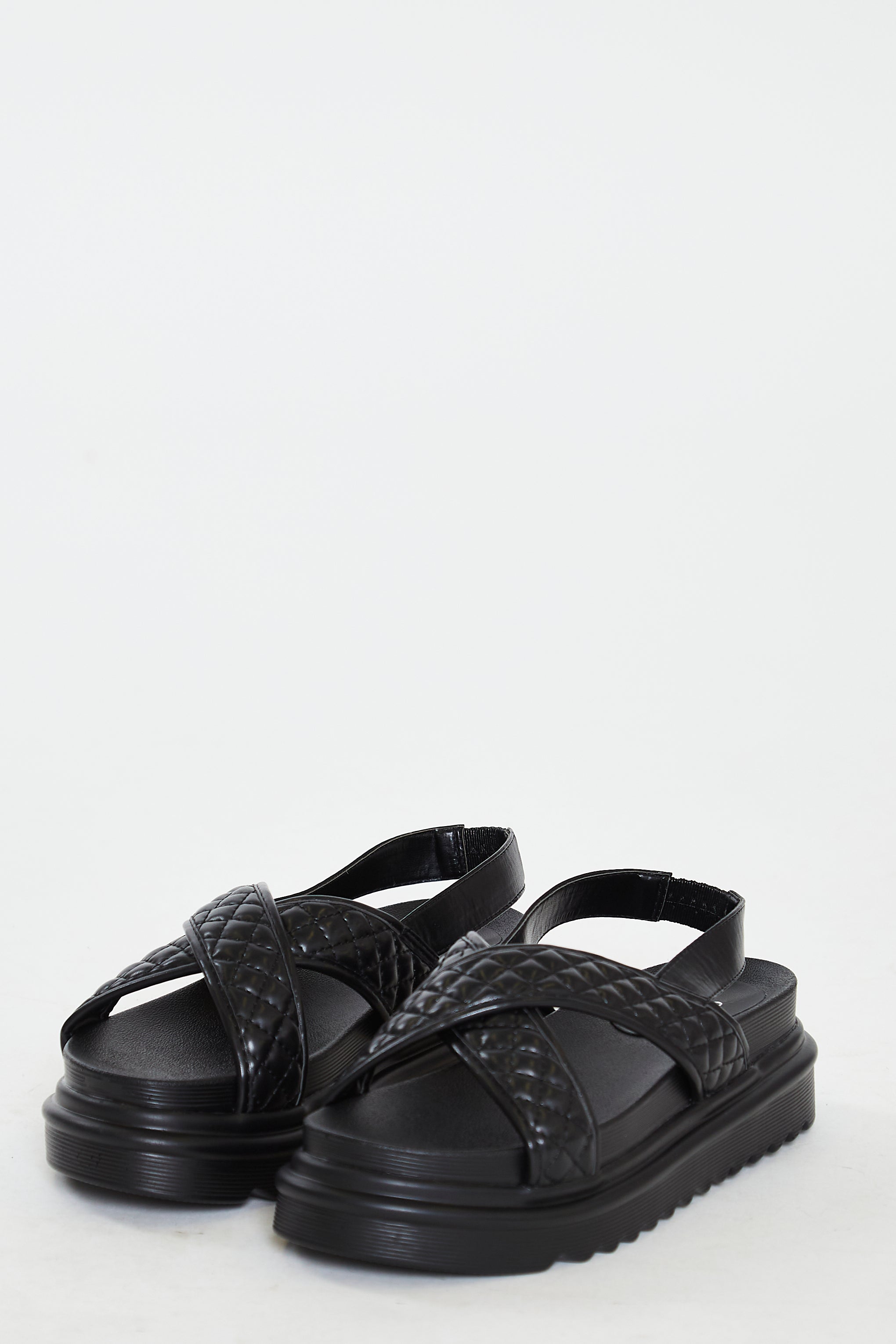Glamorous Black Cross Strap Flatform Sandals