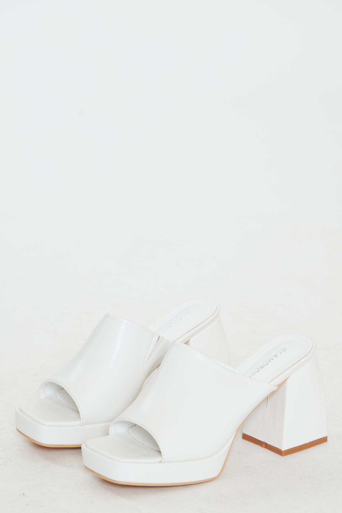 Glamorous White PU Block Heel Mules
