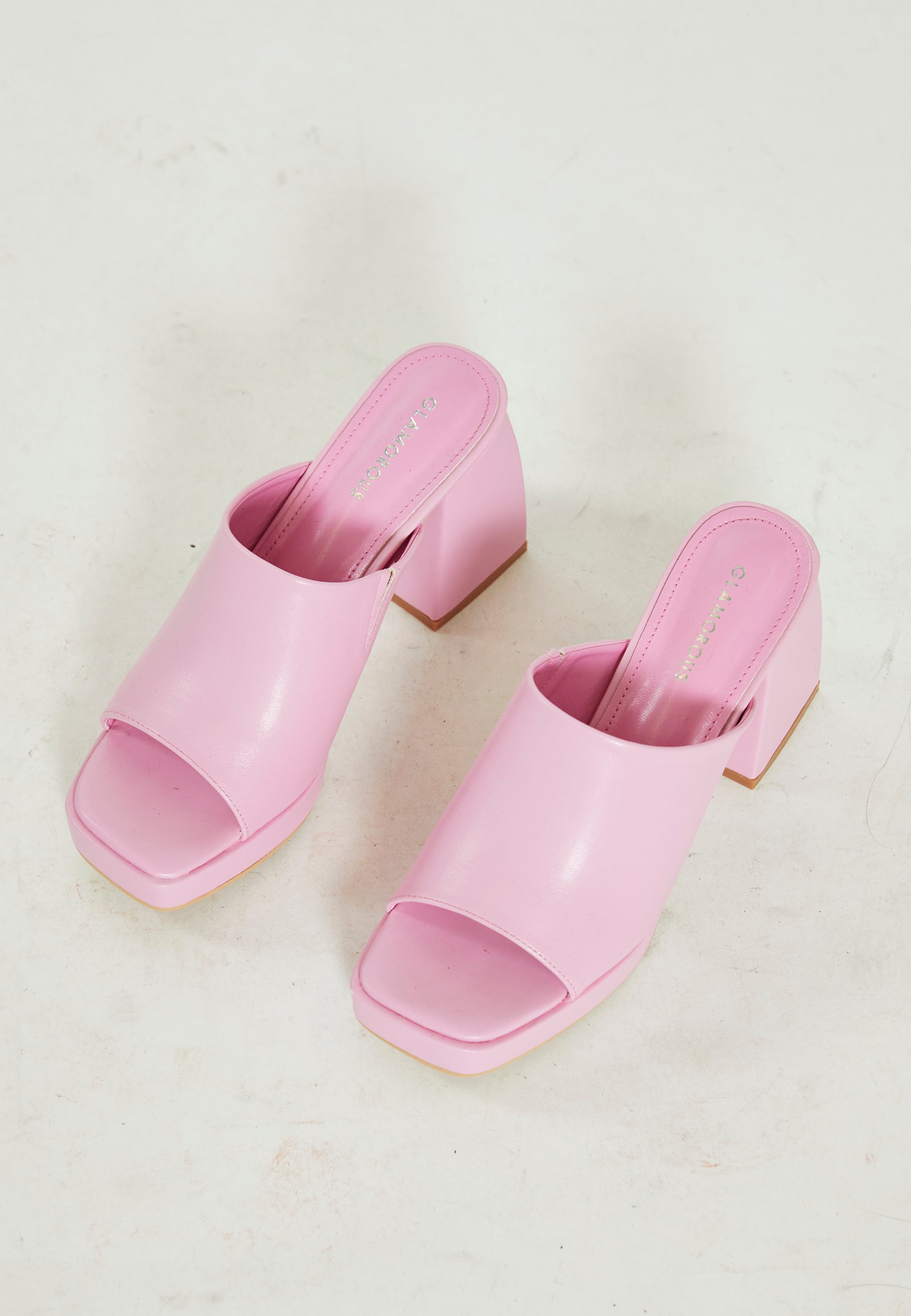 Glamorous Pink PU Block Heel Mules Glamorous