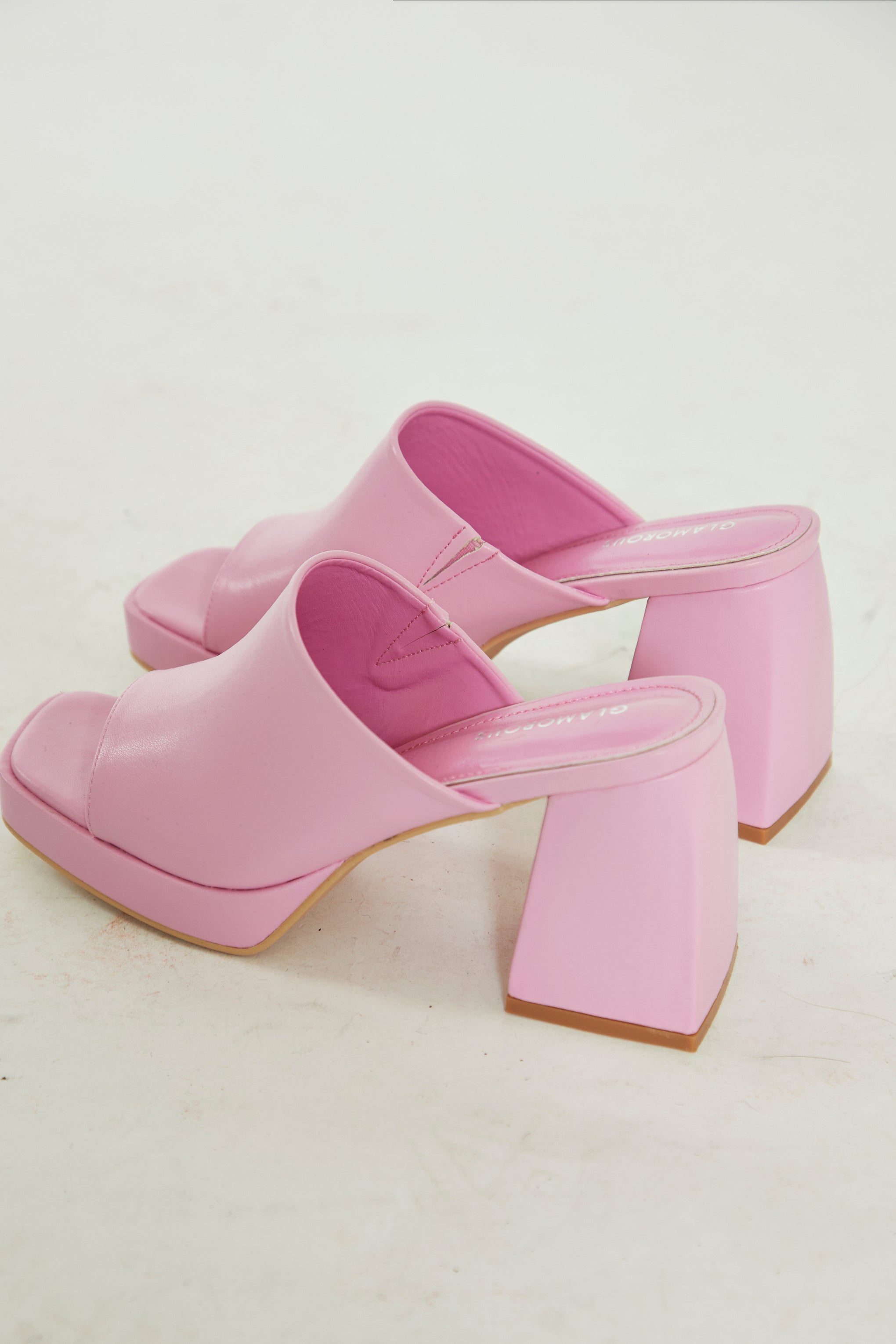 Glamorous Pink PU Block Heel Mules