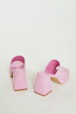Glamorous Pink PU Block Heel Mules