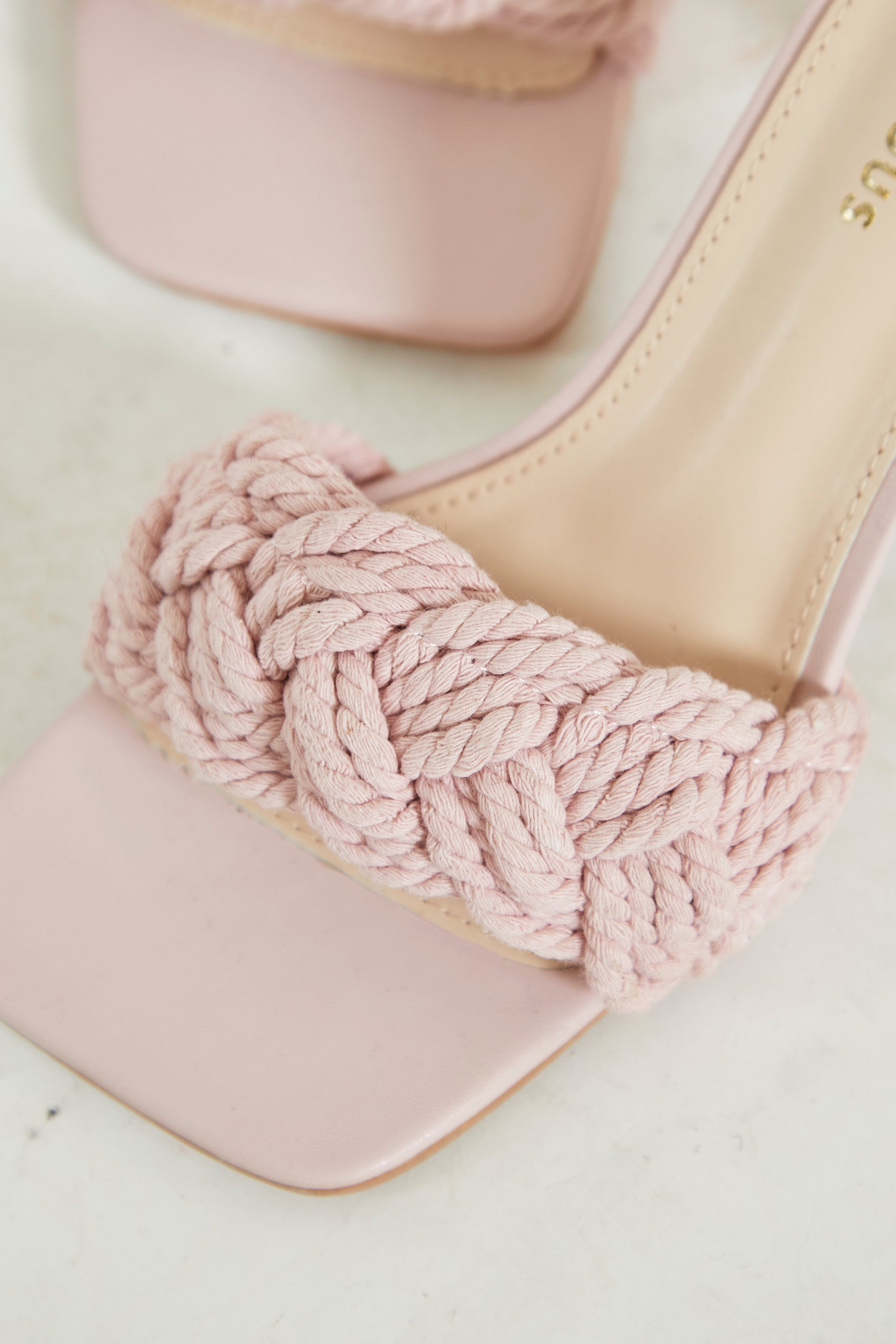 Glamorous Pink Braided Strap Heeled Mules