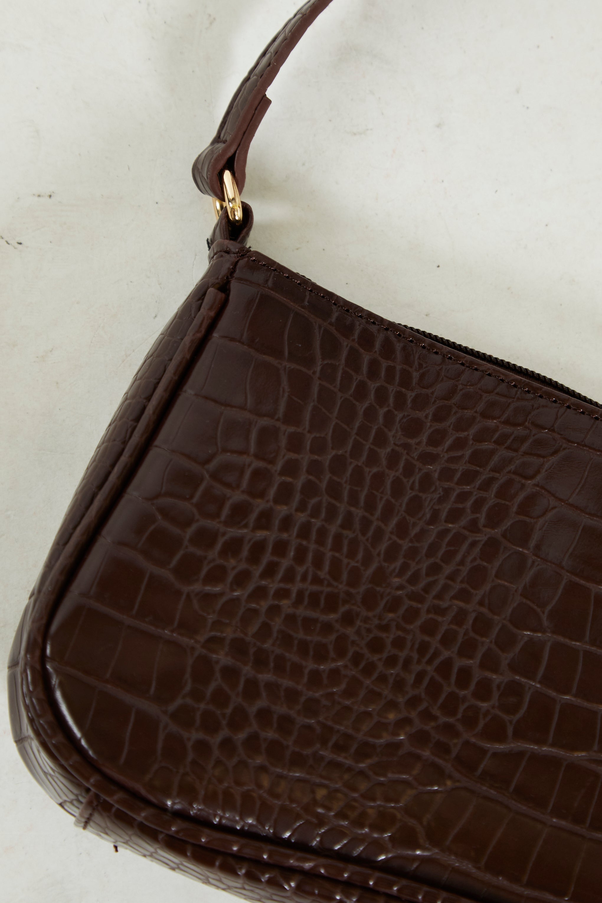 Glamorous Chocolate Brown Croc Faux Leather Shoulder Bag