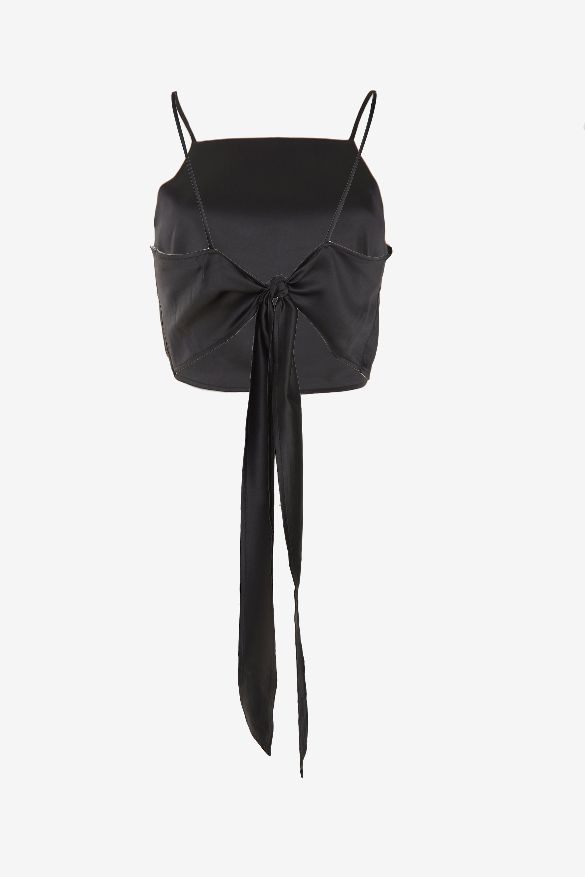 Glamorous Black Satin Tie Back Crop Top