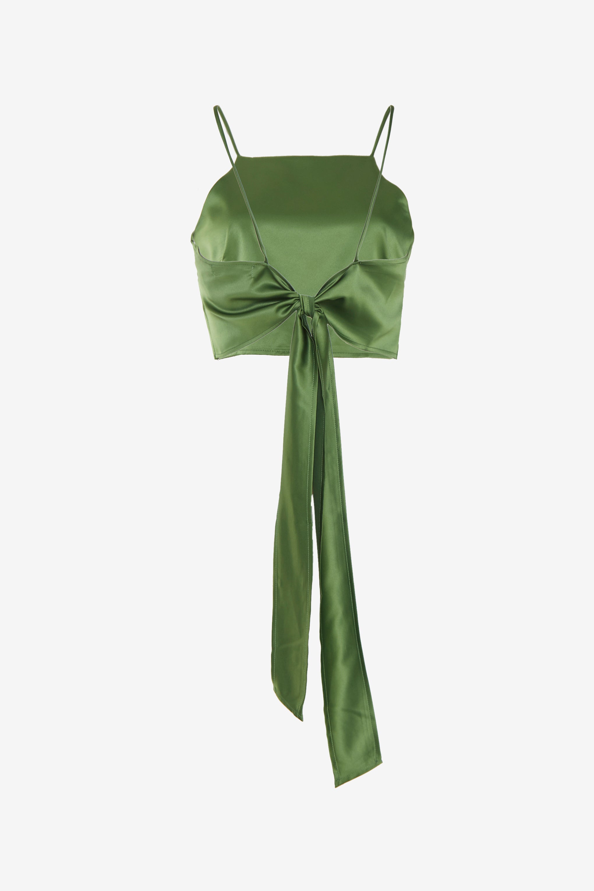 Glamorous Dark Green Satin Back Tie Crop Top