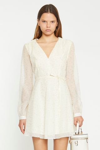 Cream Peach Ditsy Organza Mini-Dress