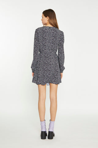 Black Multi-Leopard Long Sleeve Tie Front Mini-Dress