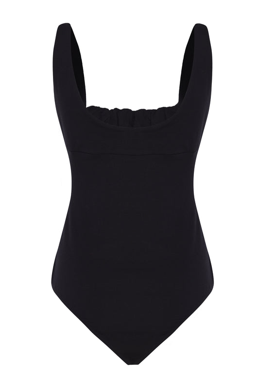 Glamorous Black Ruched Front Body Suit