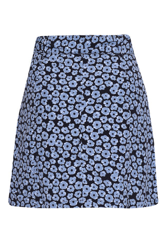 Glamorous Dusty Blue Mini Floral Belted Mini Skirt