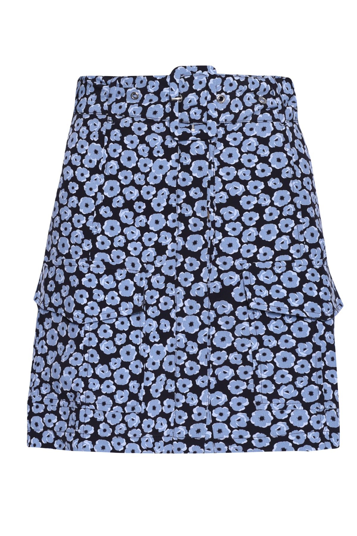 Glamorous Dusty Blue Mini Floral Belted Mini Skirt