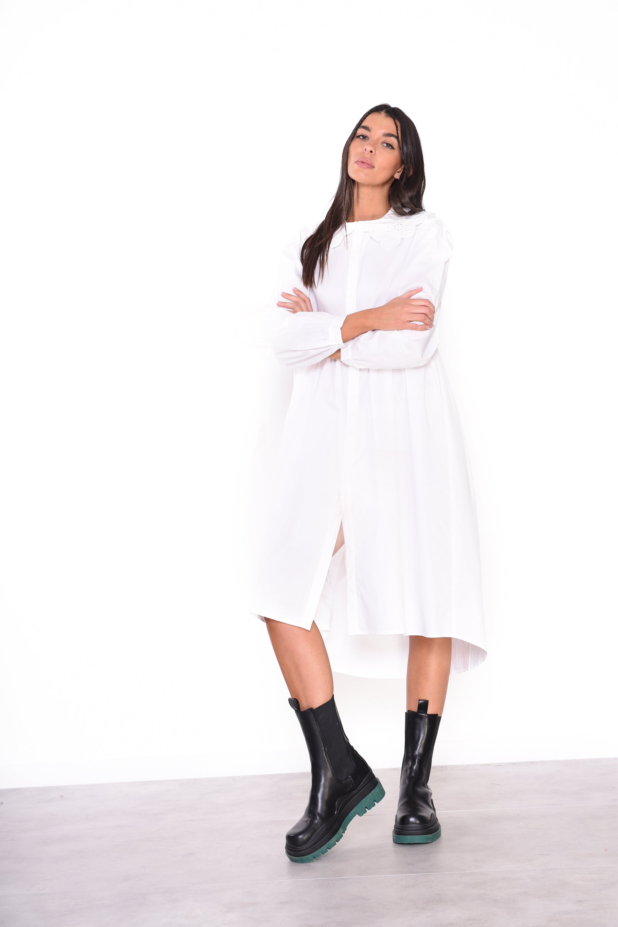 Glamorous Midi White Long Sleeve Shirt Dress