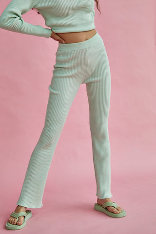 Glamorous Mint Rib Knit Slim Fit Trousers